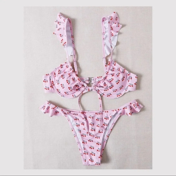 NEW! “Cherry Berry” Ruffle Tie Front Bikini Top 🍒 - Picture 10 of 14